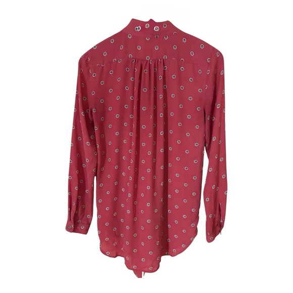 LOFT Rose Pink Dot Tie Neck Bow Tunic Blouse Top XS Oversized Fits Small - Picture 7 of 8